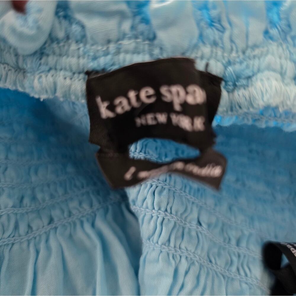 Kate Spade Blue Floral Smocked Peplum Tie-Shoulder Top Size L - Picture 7 of 8